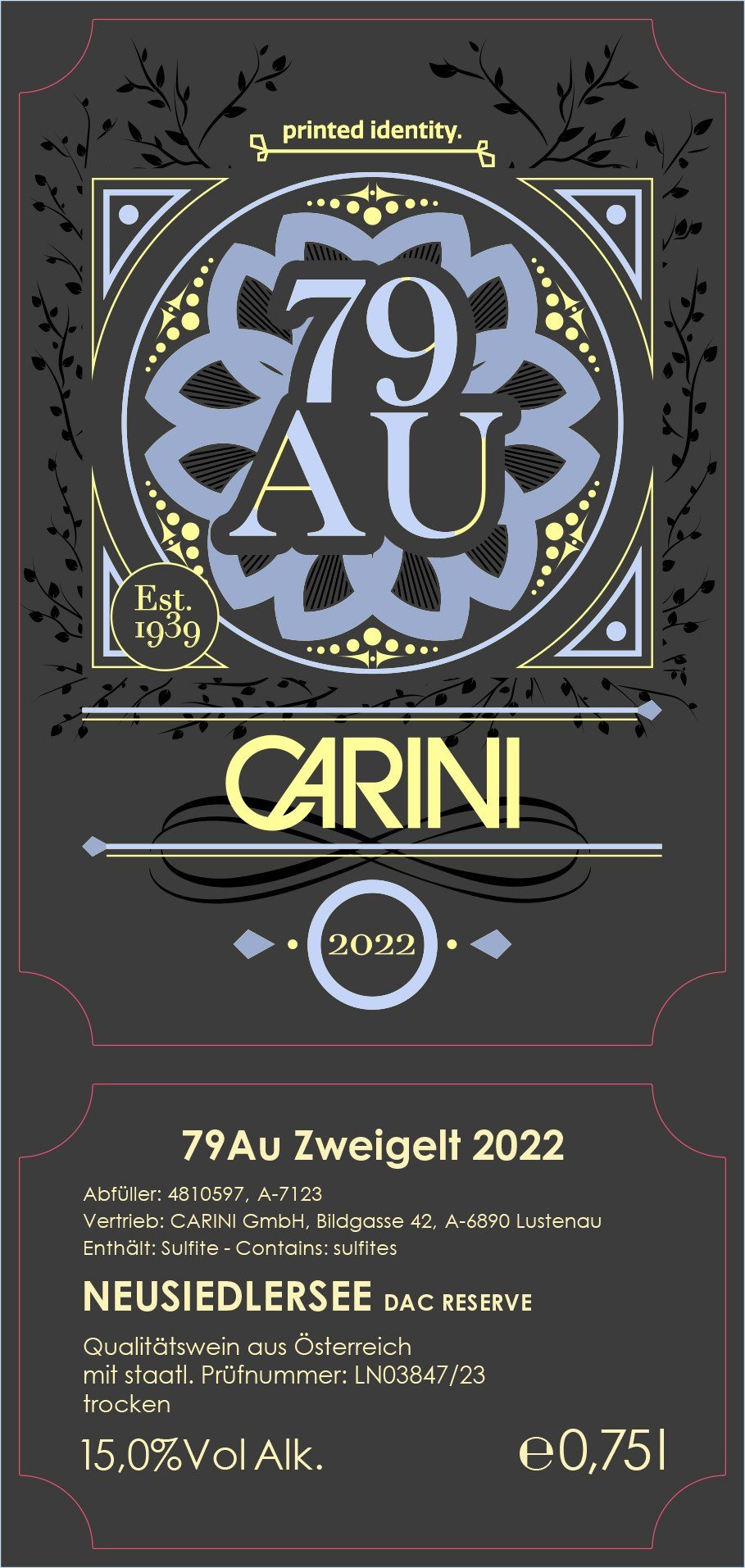 Layout des 79AU-Etiketts mit Produktangaben