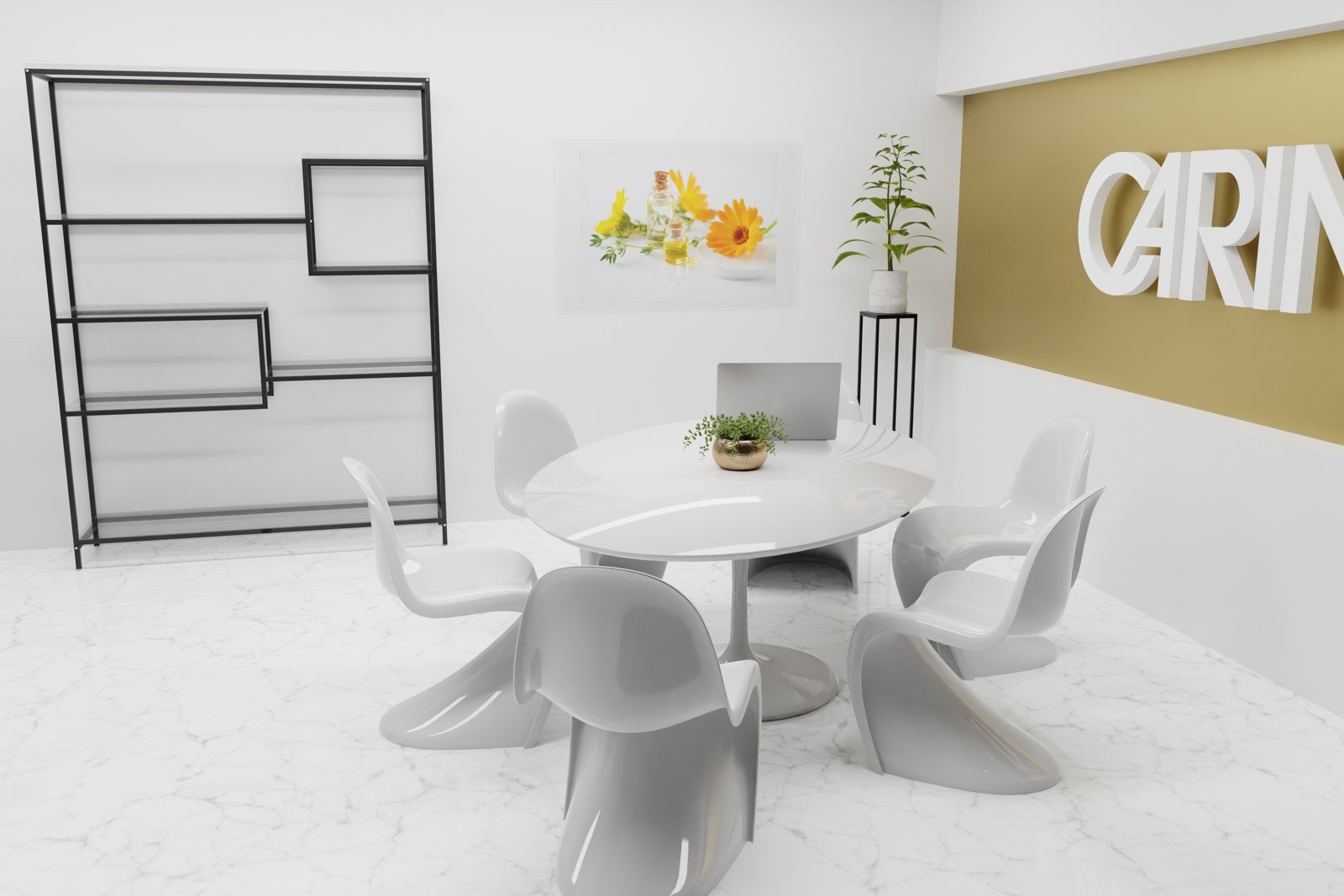3D-Visualisierung eines hellen Kosmetikbereichs